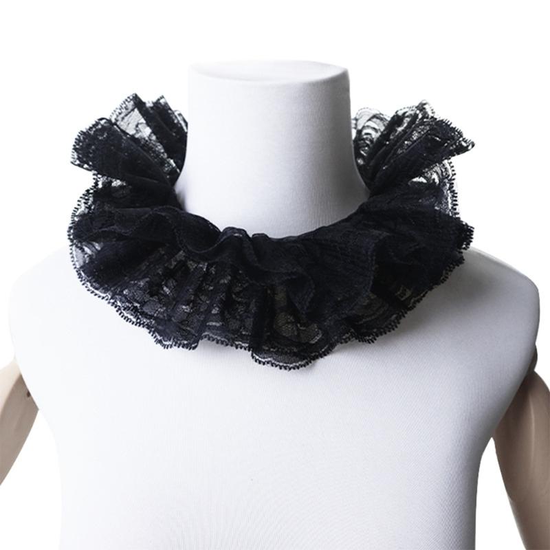 Elizabethan Double Layer Ruffled Lace Faux Collar Victorian Neck Ruff Clown Choker for Halloween Renaissances Costume