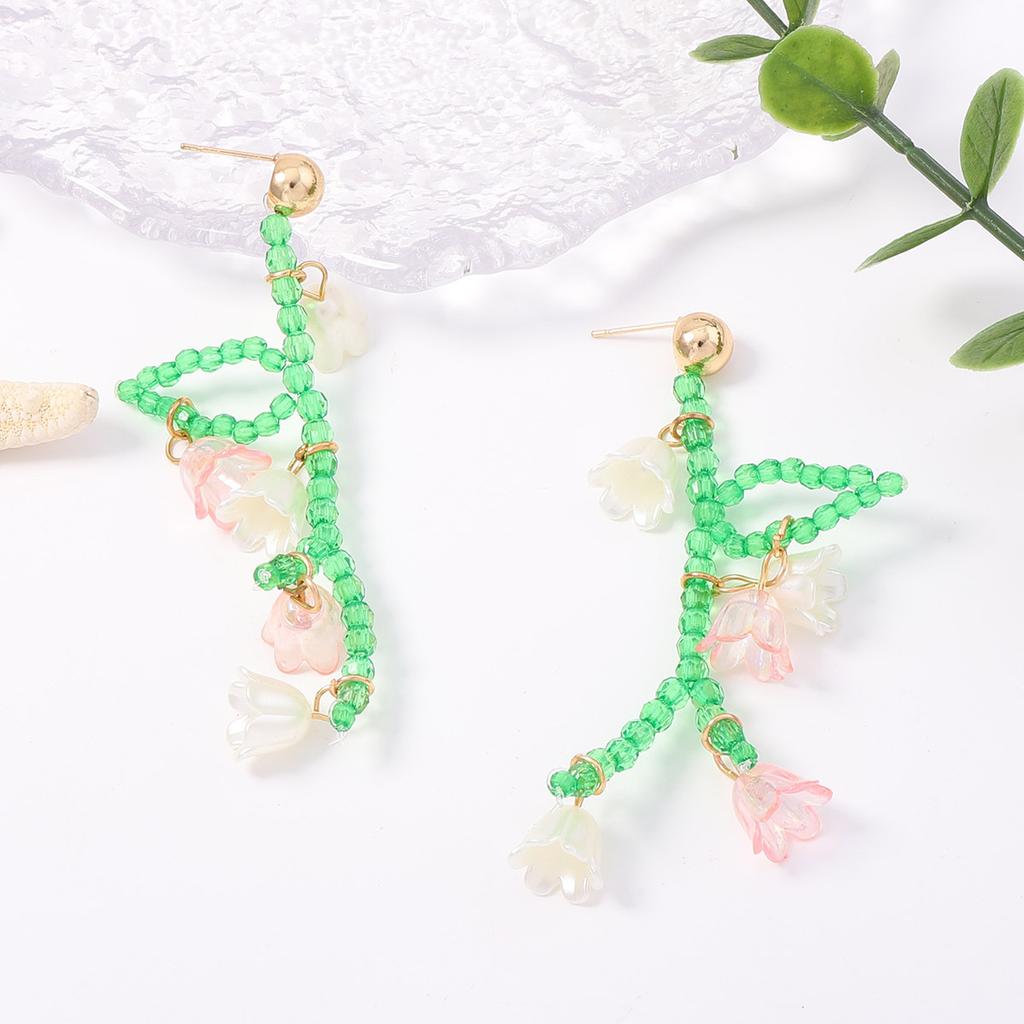 Fresh Idyllic Elegant Flower Pendant, Handwoven Beaded Earrings, Fashionable and Cold Travel Women's Models