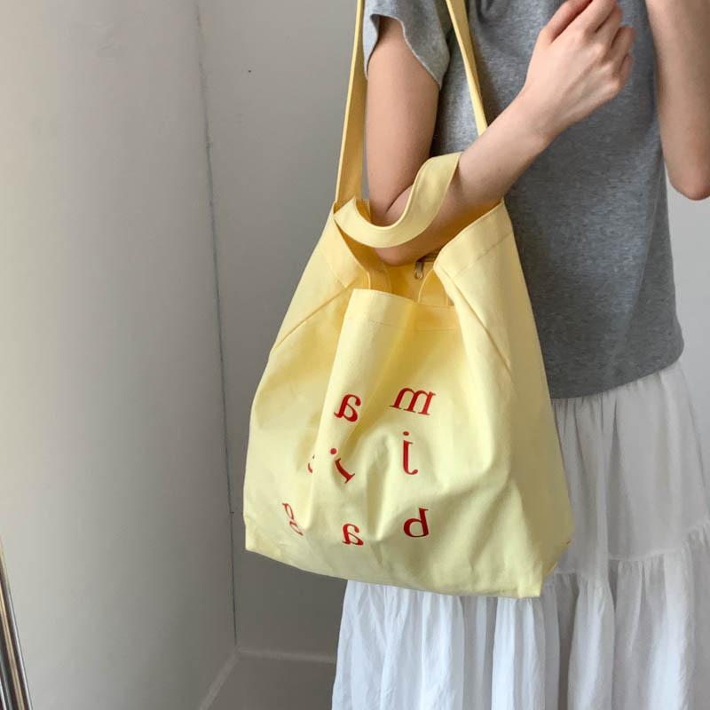 2026 Summer Korean Style Canvas Tote Bag Retro Casual Large Capacity Student Crossbody Bag Ins Fashi Handbag