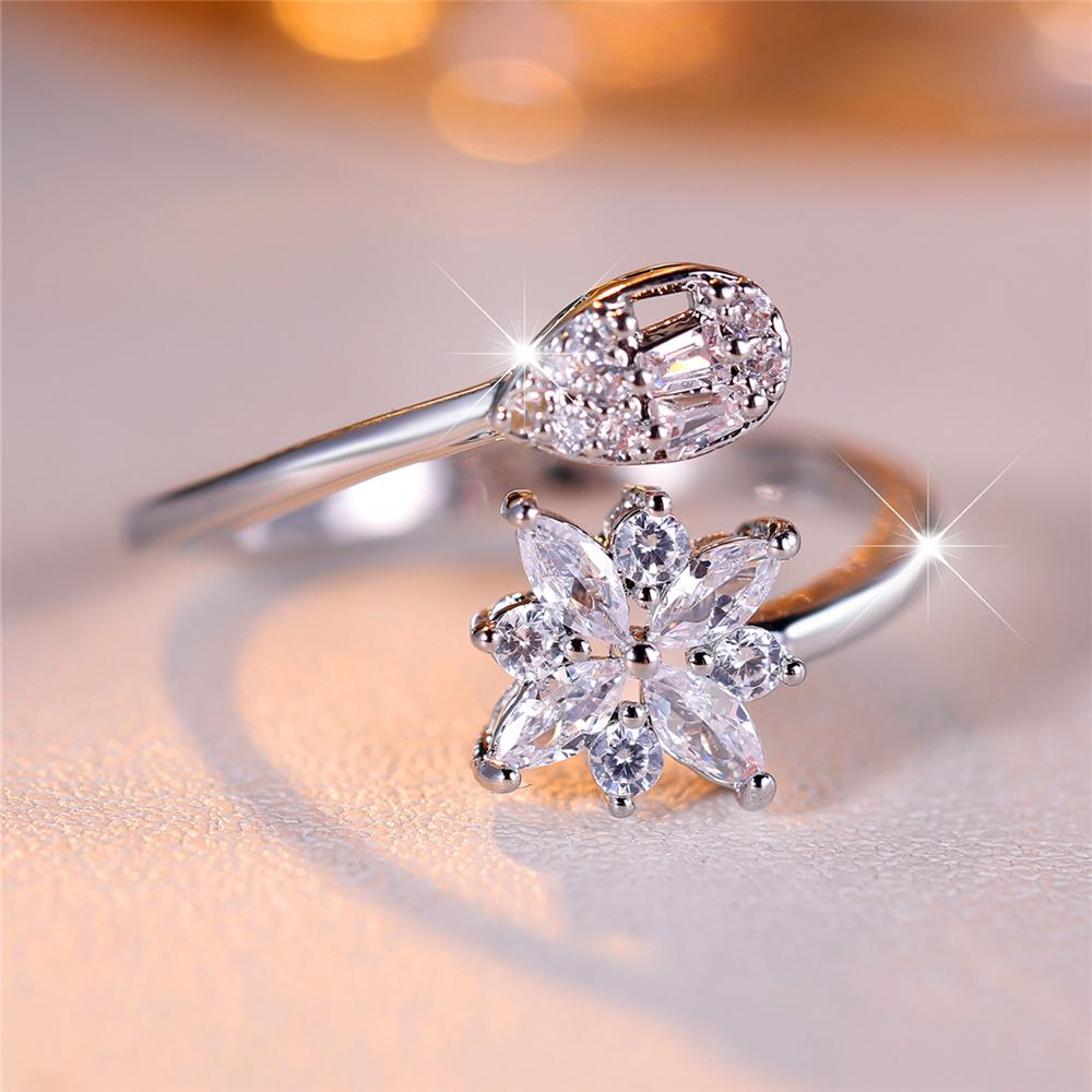Cute Female Small White Zircon Stone Open Adjustable Ring Vintage Copper Color Wedding Jewelry For Women