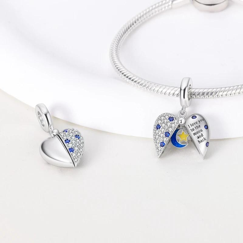 Charms Coppershining Moon Stars Heart-Shaped Beads Fit Charms Plataoriginal Bracelet Beads Women Jewellery Making