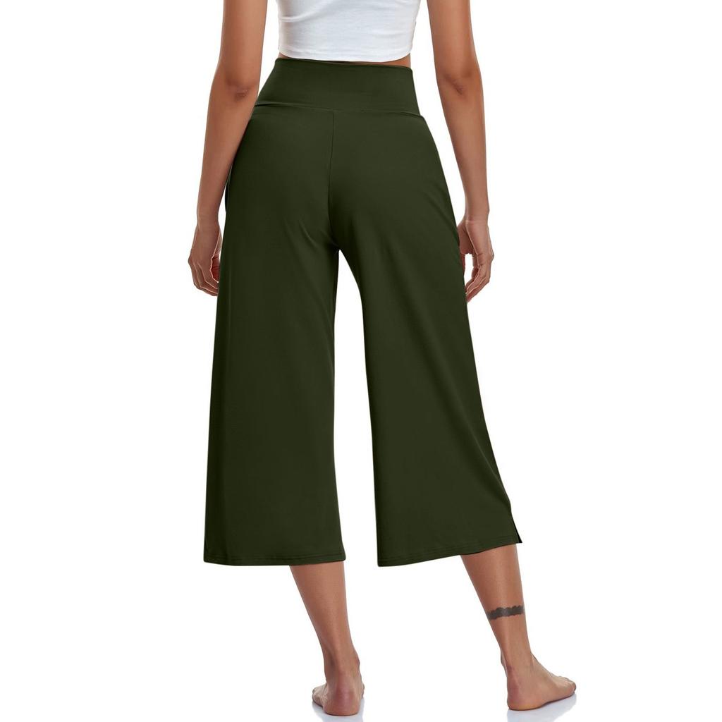 3er-Pack Damen Elastische Hohe Taille 3/4 Hose Lässige Passform Weite Capris Hosen mit Taschen