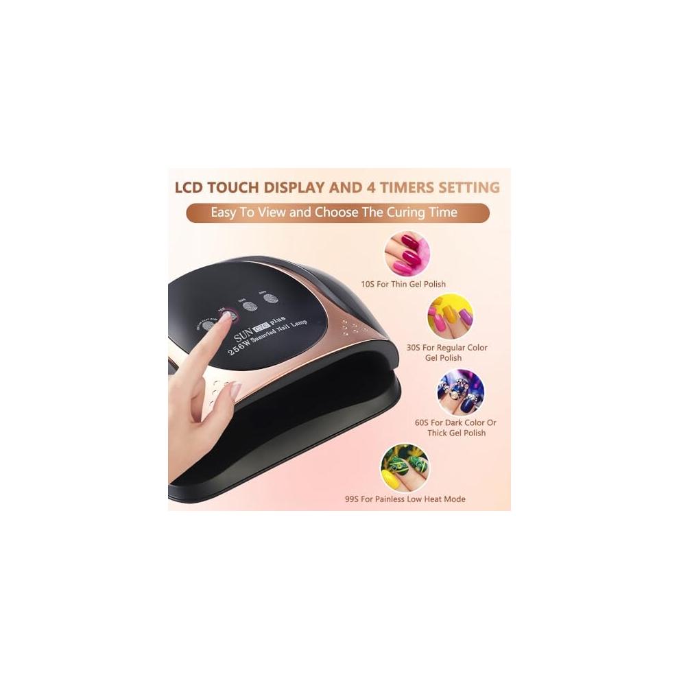 UV LED Nagellampe, 256W LED UV Lampen zum Aushärten von Gelnägeln mit 4 Timer-Einstellungen, Automatischer Sensor UV-Nageltrockner, Touchscreen Gel-Nagellampe, Professionell