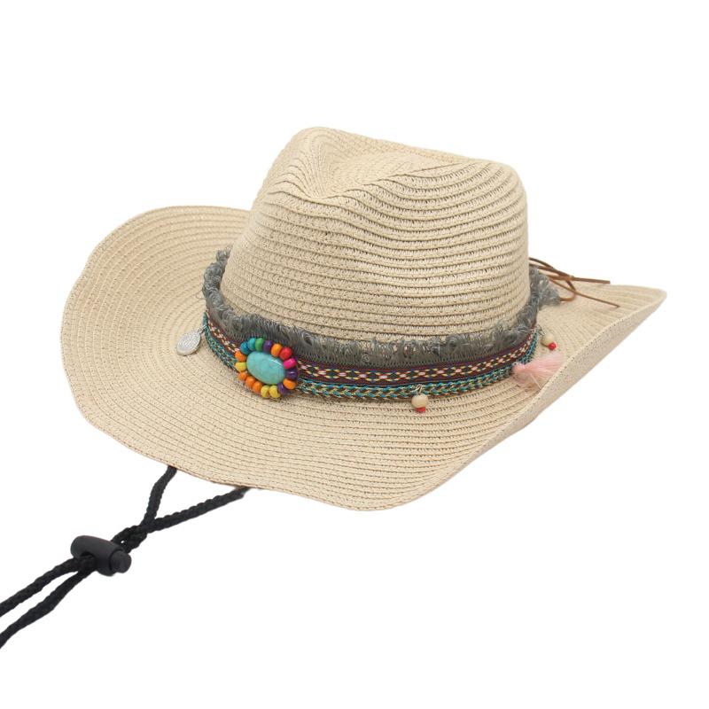 Internet Celebrities With Western Cowboy Straw Hat Outdoor Outing Sunshade Sunscreen Ethnic Wind Weaving Beach Hawaii Tibetan
