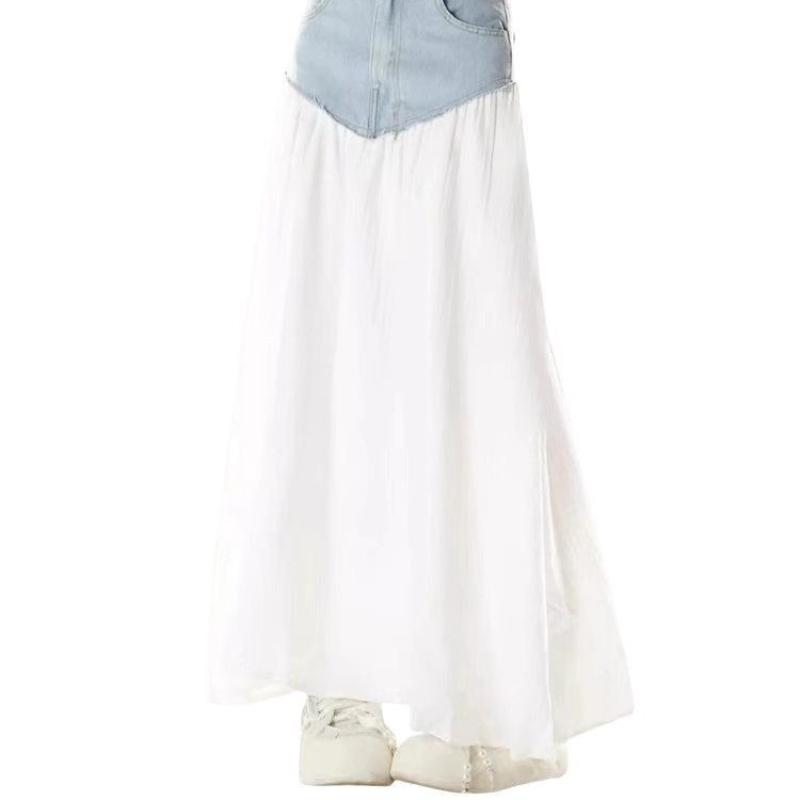 2026 Summer New Retro Irregular Splicing Cowboy Skirt for Women, Versatile and Slimming, Denim Half Body Skirt, Long Style