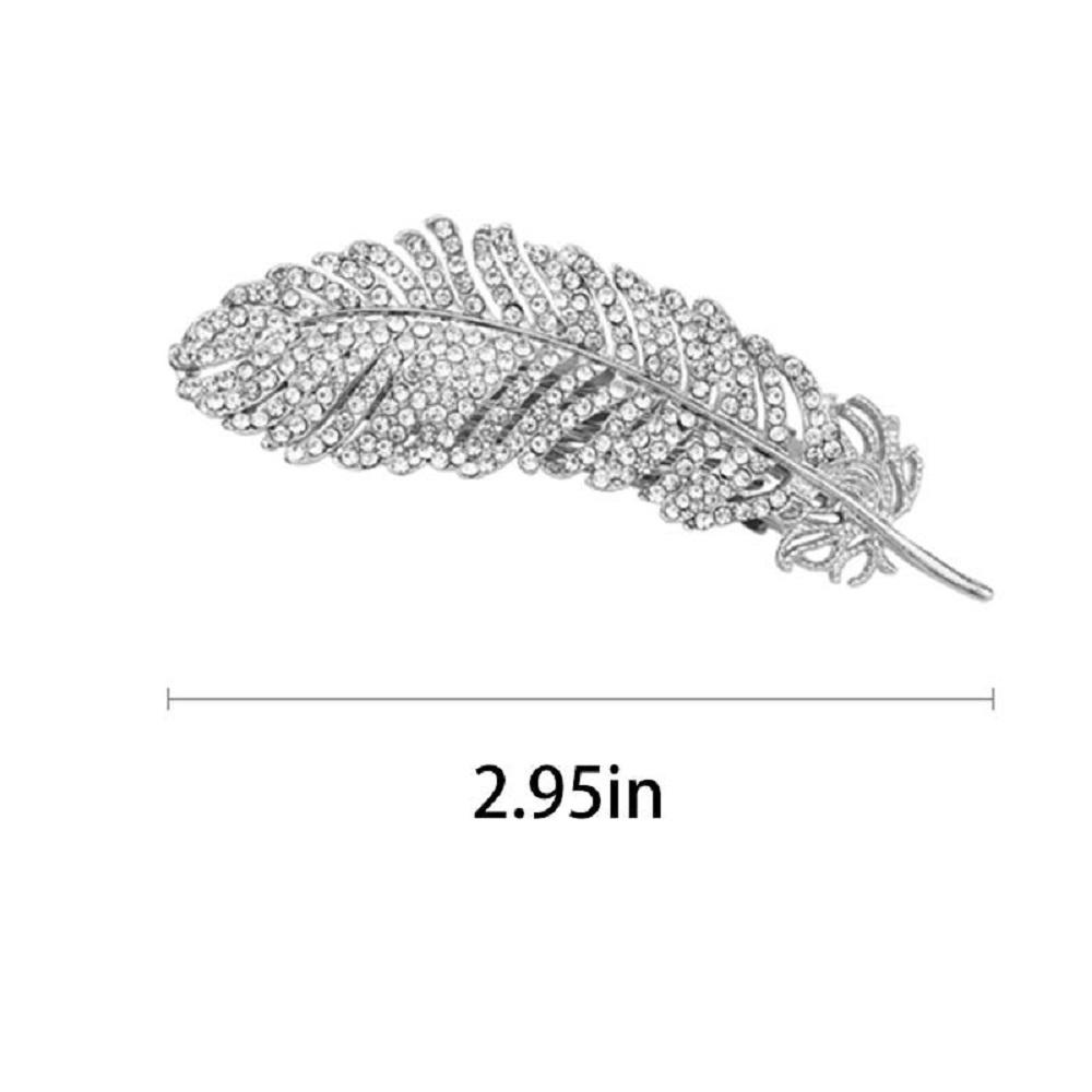 Rhinestone Bb Clip Elegant Large Women Barrette Hair Side Clip Crystal Hairpins Feather Hair Clips