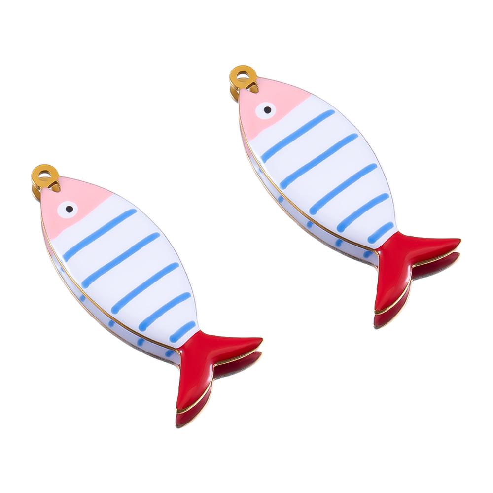 2pcs 6pcs Stainless Steel Enamel Stripe Fish Red Fish Tail Charms Animal Pendant Base for DIY Earring Necklace Jewelry Findings