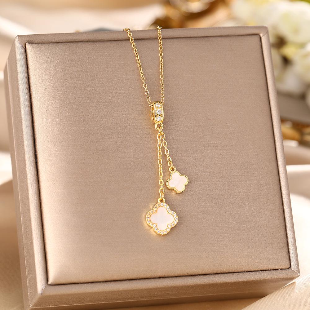 Женское ожерелье из титановой стали высокого класса с циркониевой инкрустацией - Элегантная ключичная цепочка, Не выцветает