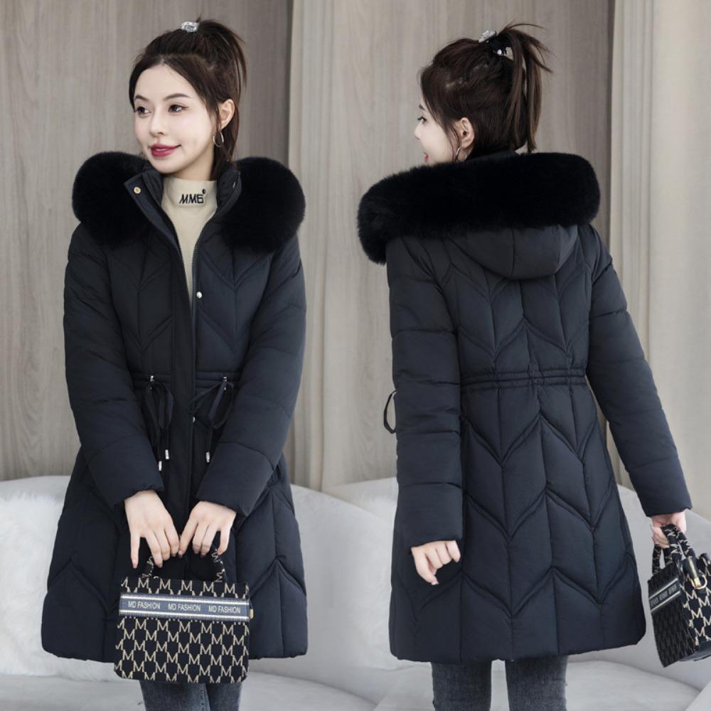 Mid-length cotton-padded jacket with a live cap for middle-aged people, slimming and thickening