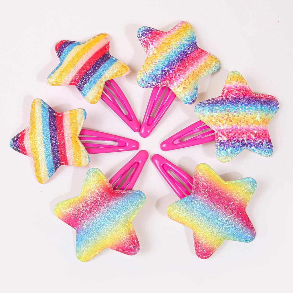 6pcs Cute Rainbow Love Heart Hair Clips Snap BB Clips Glitter Star Barrettes for Women Girls Kids Hair Accessories