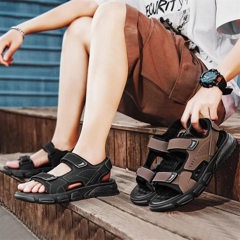 Men's Sports Sandals Summer New Outdoor Breathable Wear-resistant Soft Soled Beach Shoes Comfortable Lightweight Roman Shoes