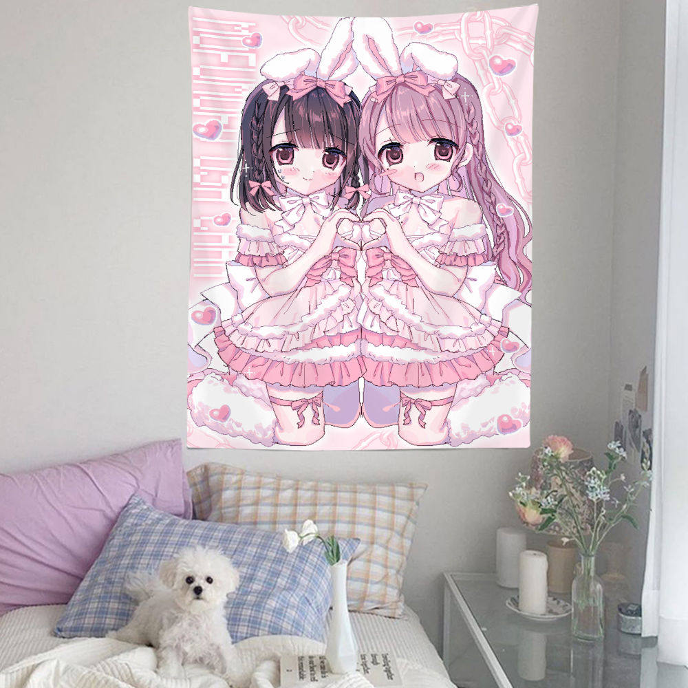 

New Cute Girl Tapestry Lolita Pink Mine Style Maid Aesthetic Wall Hanging For Bedroom Decor Background Cloth 74x94cm(29x37in)