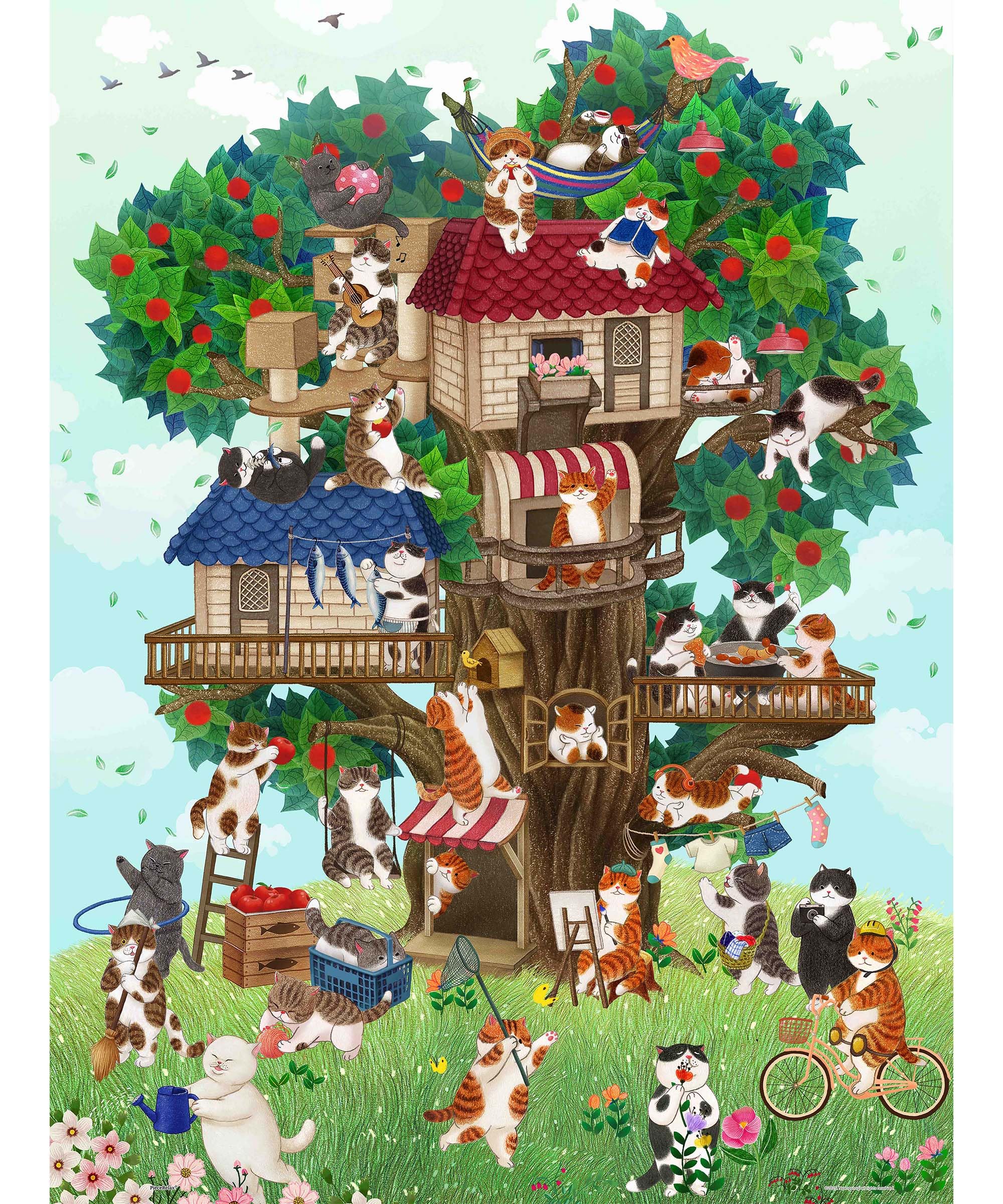 PieceRelax Plastic Jigsaw Puzzle Kitty Difficult for No Broken PieceClicks 1000-Piece Nyangsongi Treehouse (48x64cm) - Adults, Pieces,