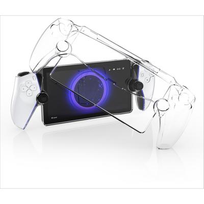 Clear Protector Case Compatible with Playstation 5 Portal, Hard PC Controller Cover Skin+Split Grip, Full Protection Anti-Scratch Accessories Kit