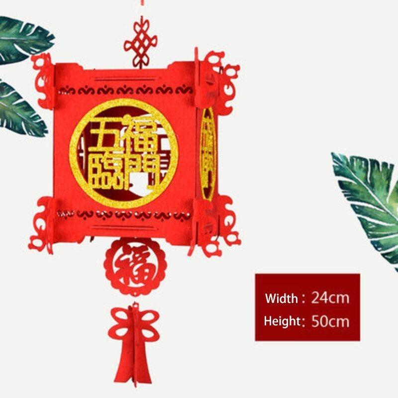 Traditional Non-woven Lantern For Chinese New Year Oval Shaped With Spring Character