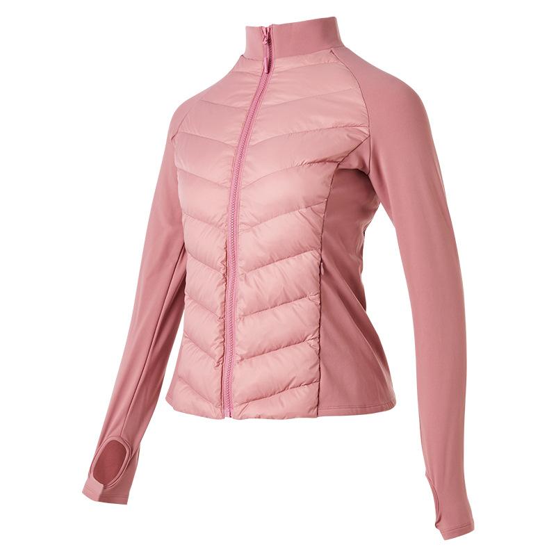 Three-proof sports down jacket women's outdoor running windproof and warm fitness top light and slim stand-up collar ribs jacket