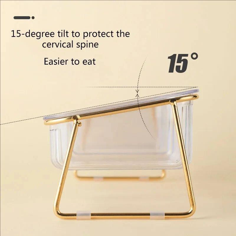 Tigela Dupla para Gatos Nova com Suporte para Animais de Estimação Gatinhos Filhotes de Cachorro Prato Transparente para Alimentação de Alimentos Alimentador de Água Elevado de Metal Tigela para Cães e Gatos Suprimentos