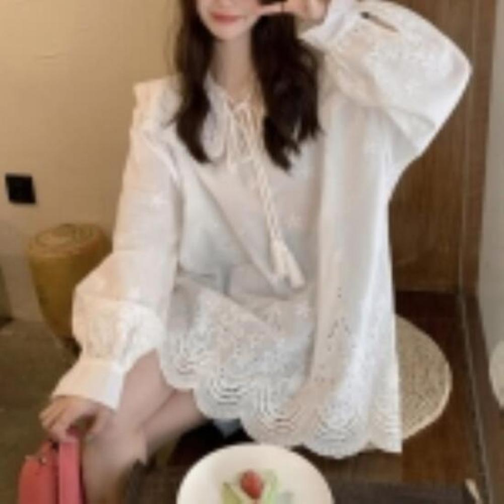 New ArrivalS OPen Run Women S Cotton blouSe With Lace Decoration And overSized P