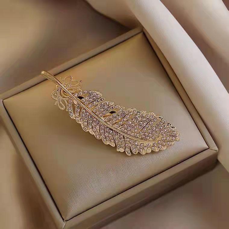 

Корейская шпилька для волос в форме листа со стразами - заколка-утиный нос в виде пера с бриллиантами для женщин