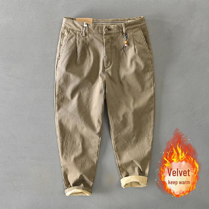 Men's Plus Velvet Thickened Japanese Style Casual Pants for Autumn/Winter
