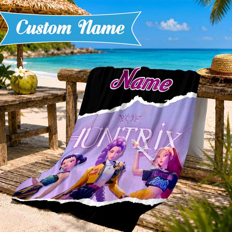 Custom Name Powerful KPop Fashion Beach Towel Microfiber Beach Towel, Lightweight and Quick-Dry, for Summer Travel, Swimming Pool Gift
