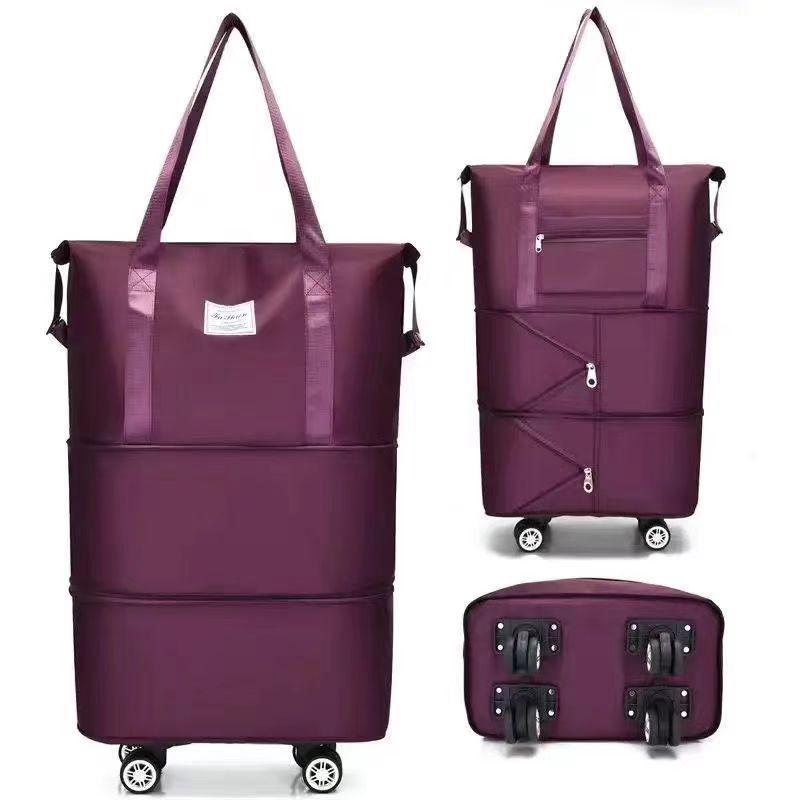 Women's Large Capacity Foldable Travel Bag with Wheels and Telescopic Handle