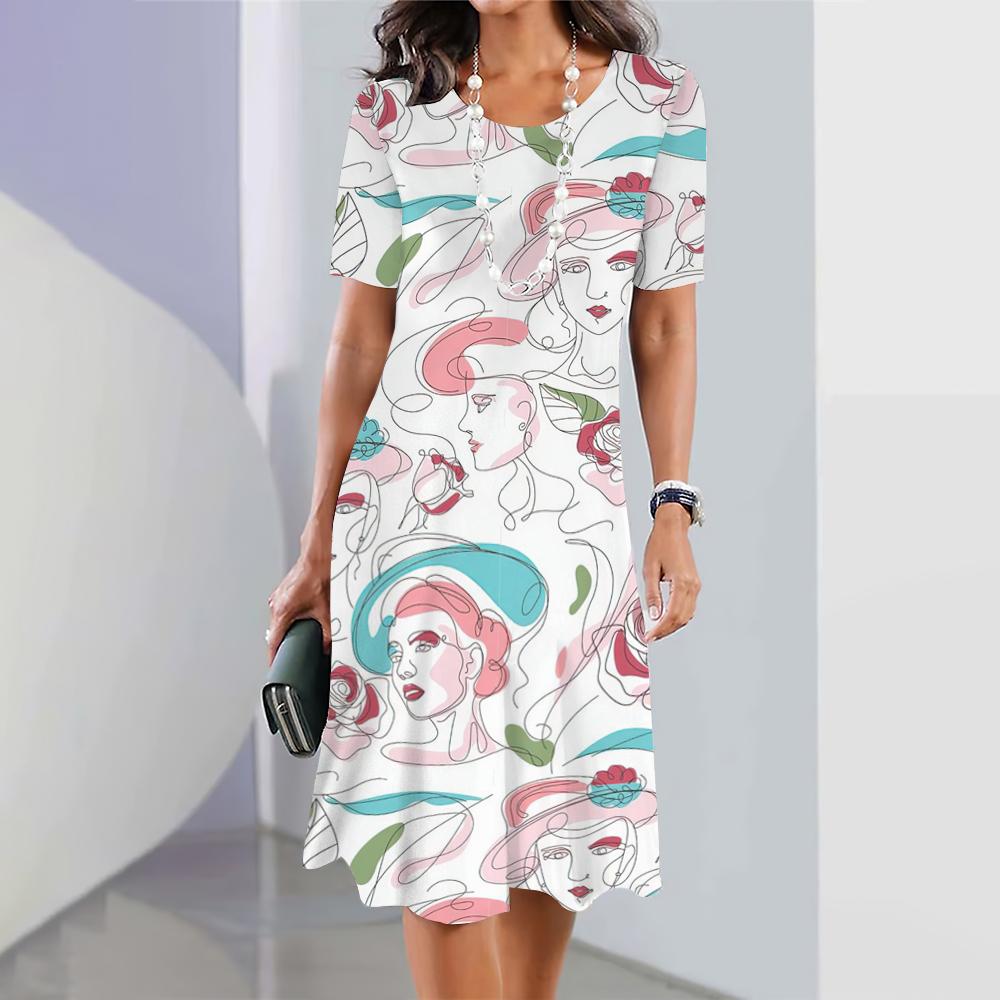 Damen Elegante Kleider Sommer Mittellanges Kleid