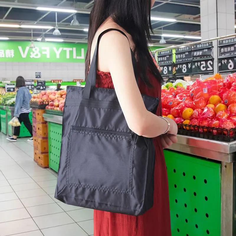 Large Capacity Waterproof Oxford Cloth Reusable Foldable Shopping Bag Tote Bag Shoulder Bag Washable Shopper Storage Bag Handbag