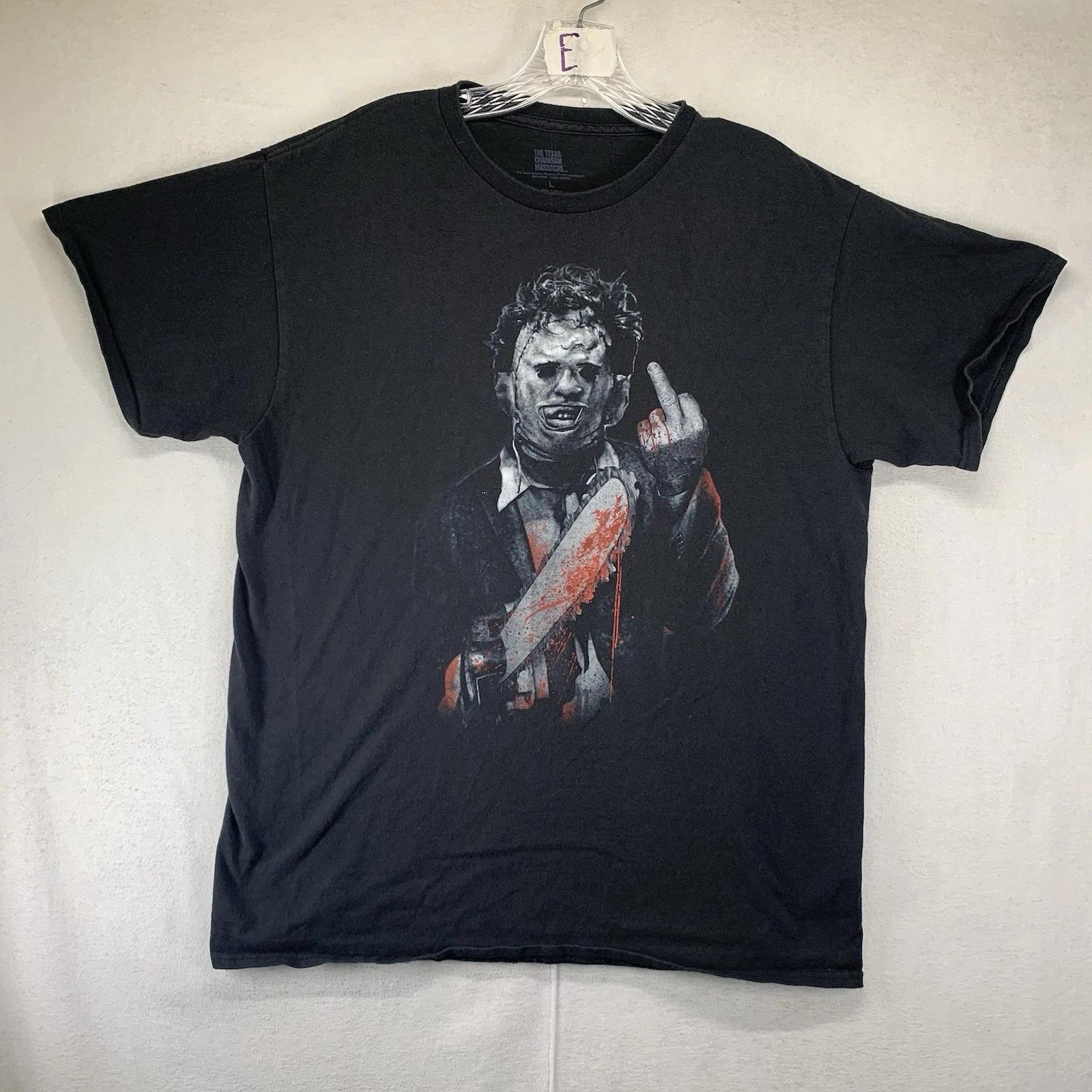 Texas Chainsaw Massacre Middle Finger Men’s Large Fade Black T-Shirt Leatherface 3XL