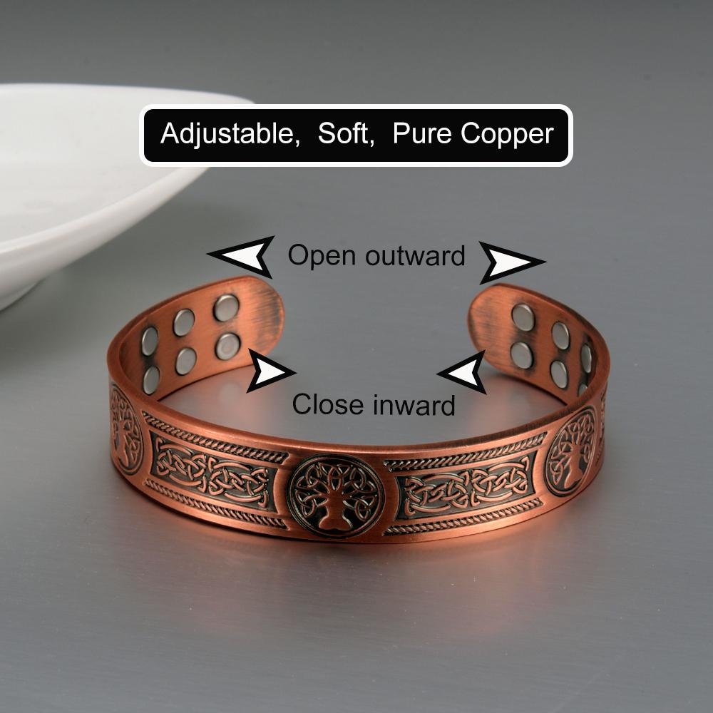 Vinterly Pure Copper Bracelets Vintage Viking Yggdrasil 15mm Adjustable Cuff Bangles Health Energy High Magnet Jewelry Resizable