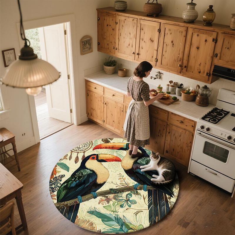Two Toucans,Round Area Rug,Carpet Rug for Living Room Bedroom Sofa Playroom Decor,Non-slip Floor Mat