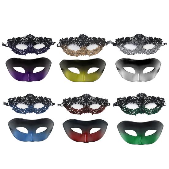 Couple Masquerade Masque Set Mardi Gras Party Ball Half-Face Masque Venetian Party Halloween Accessory for Men Women