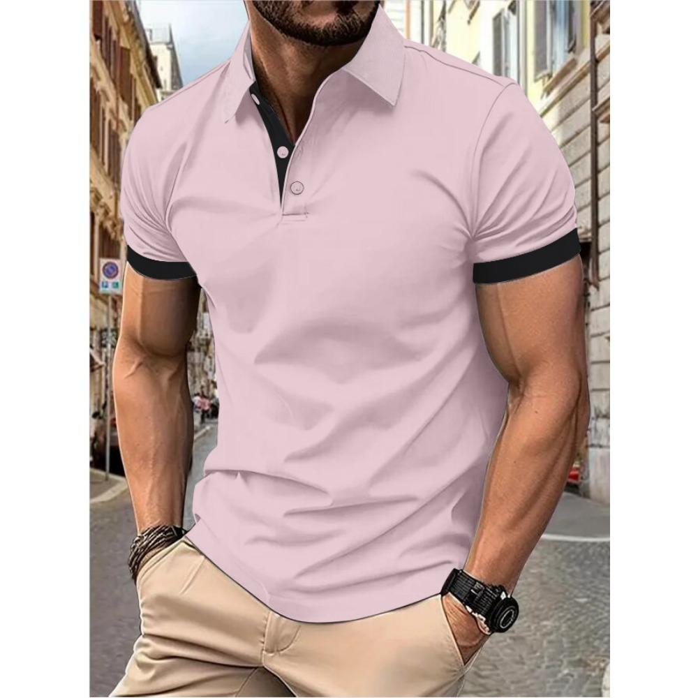 Men's Short Sleeve Color Matching Fashion with Men's Lapel Short Sleeve
