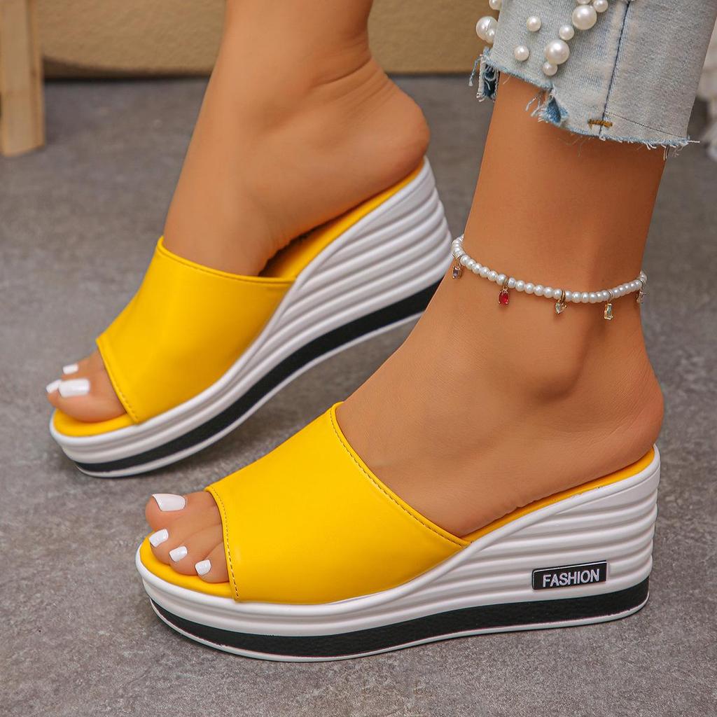 Plus Size Women's Peep Toe Wedge Heel Slides – European & American Summer Fashion