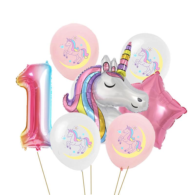 Rainbow Unicorn Birthday Party Balloon Set Girls 1 Year Unicorn Happy Birthday Decoration Supplies Baby Shower Foil Balloons