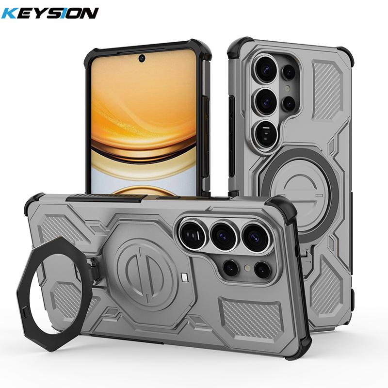 KEYSION Shockproof Magnetic Case for Samsung S26 Ultra 5G Upright Live Metal Ring Stand Phone Back Cover for Galaxy S26 S26+Plus
