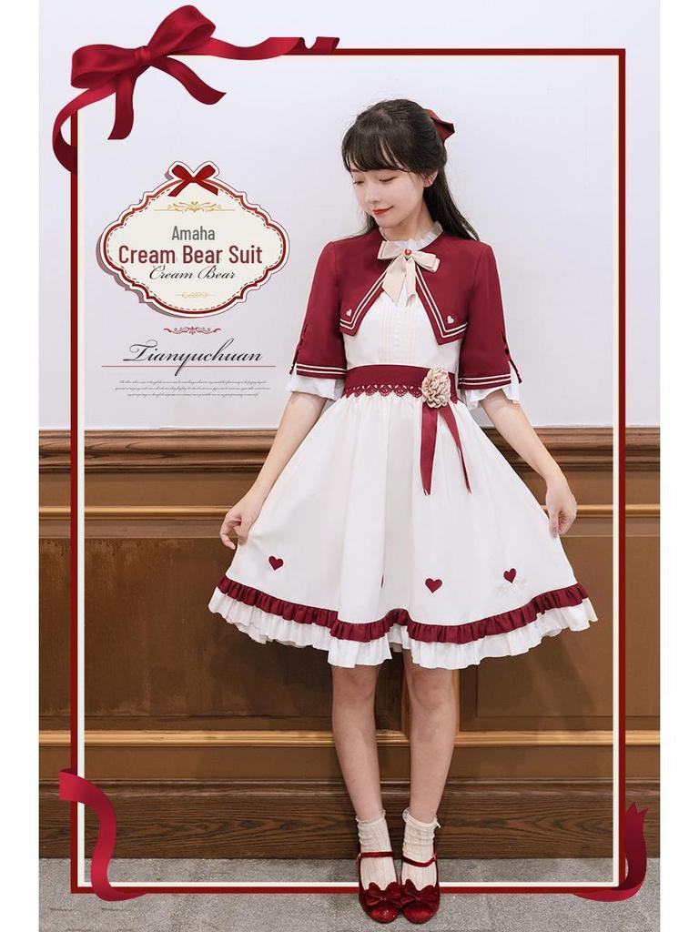 Elegant kremfarget bjørnedress i collegestil for jenter - Komplett sett