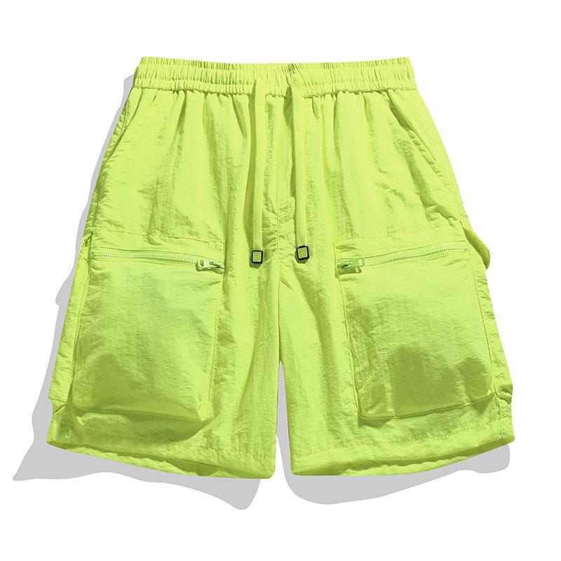Summer Men's Retro Nylon Workwear Shorts: Loose, Multi-Pocket, Solid Color
