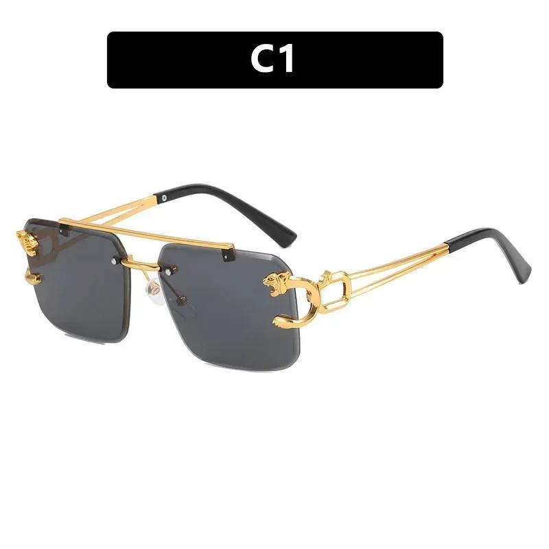 New Style Golden Tiger Head Men's Sun Glasses Square Sun Eyeglasses Fashion Style Women's Metal Material Cut Edge Eyewear Men Women Unisex Design
