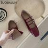 Fashion SUOJIALUN New Brand Women Flat Shoes Fashion Round Toe Shallow Ladies Elegant Mary Jane Shoes Soft Flat Dress Ballerinas Shoes