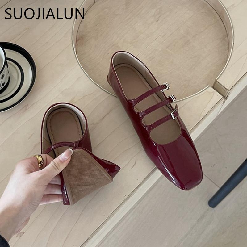 Fashion SUOJIALUN New Brand Women Flat Shoes Fashion Round Toe Shallow Ladies Elegant Mary Jane Shoes Soft Flat Dress Ballerinas Shoes