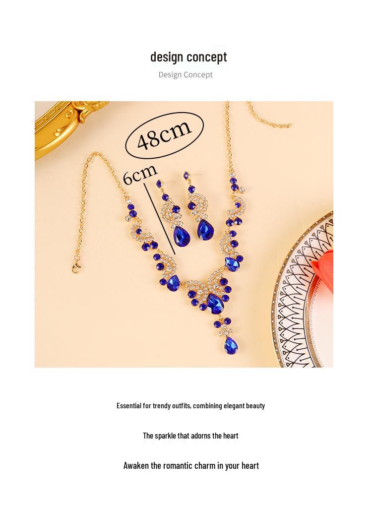 European & American Sparkling Water Drop Necklace & Earring Set: Light Luxury Fashion for Wedding Dress