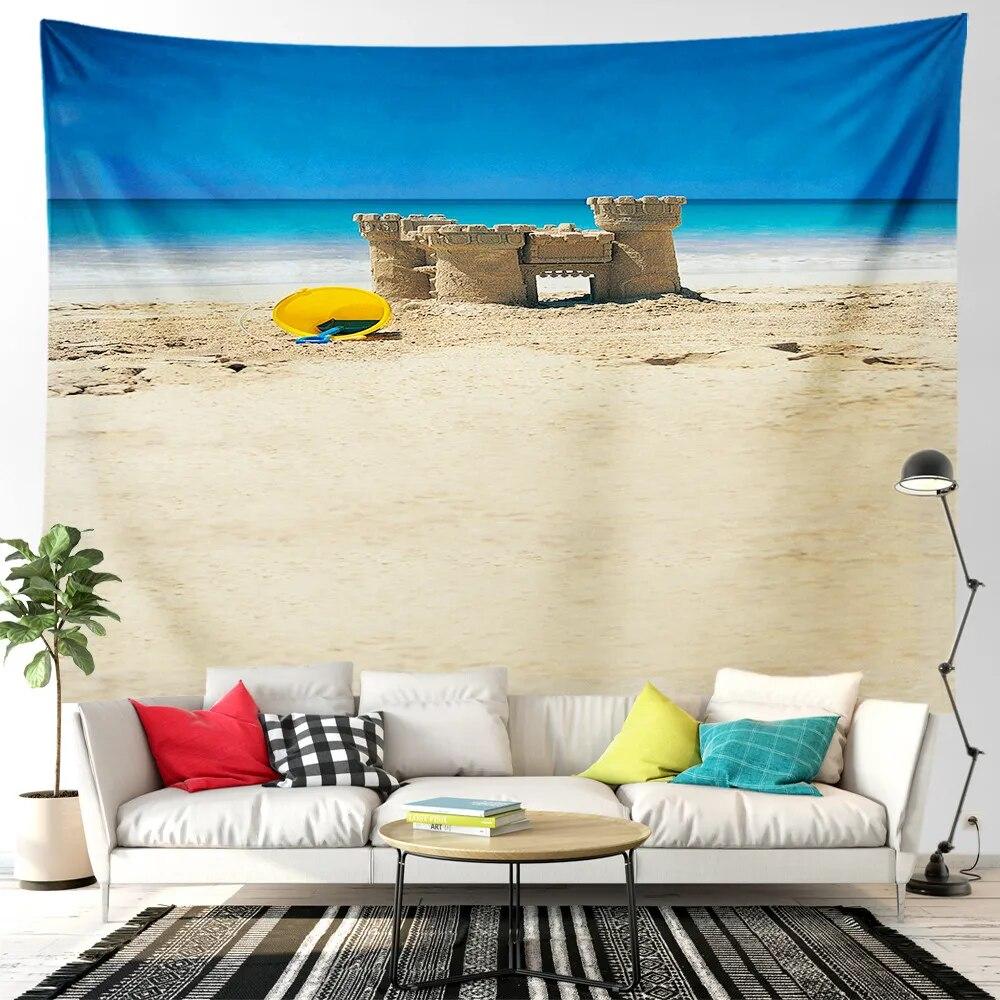 Beach Tapestry Seascape Bicycle Blue Ocean Landscape Tapestry for Bedroom Home Living Room Dormitory Home Decorations Aesthetics