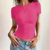 Women Cropped Slim Fit Solid Crew Neck Short Sleeve T Shirt
