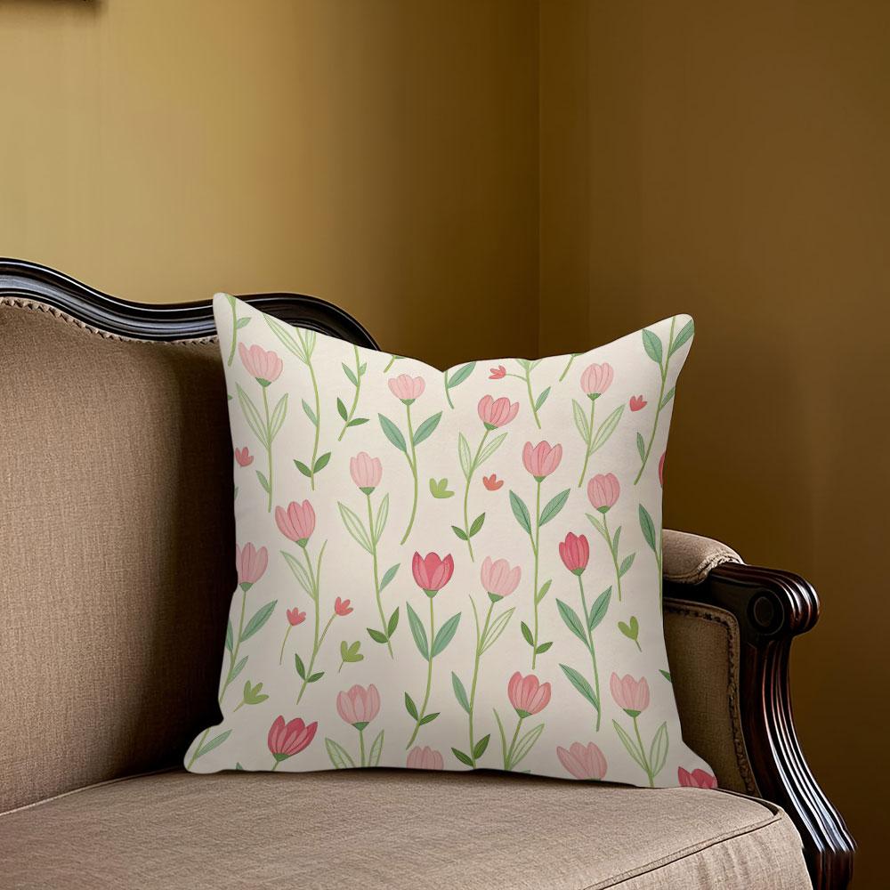Blush Tulip Square Jacquard Pillow Cover for Sofa Office Waist Cushion Cover Home Decorative Pillowcase