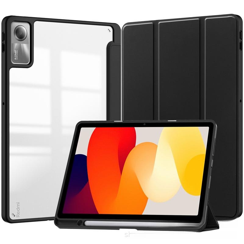 Drievoudige Acryl Hoes voor Redmi Pad 2 11 Inch met Automatische Slaapfunctie Schokbestendig Transparante Harde Achterkant For Redmi Pad SE 8.7 zwart