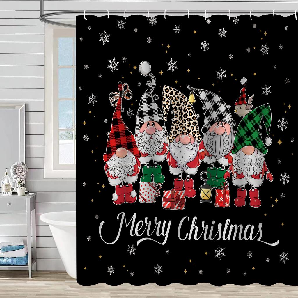 Best-Selling Christmas Digital Print Shower Curtain Waterproof, Includes Plastic C-Shaped Hooks