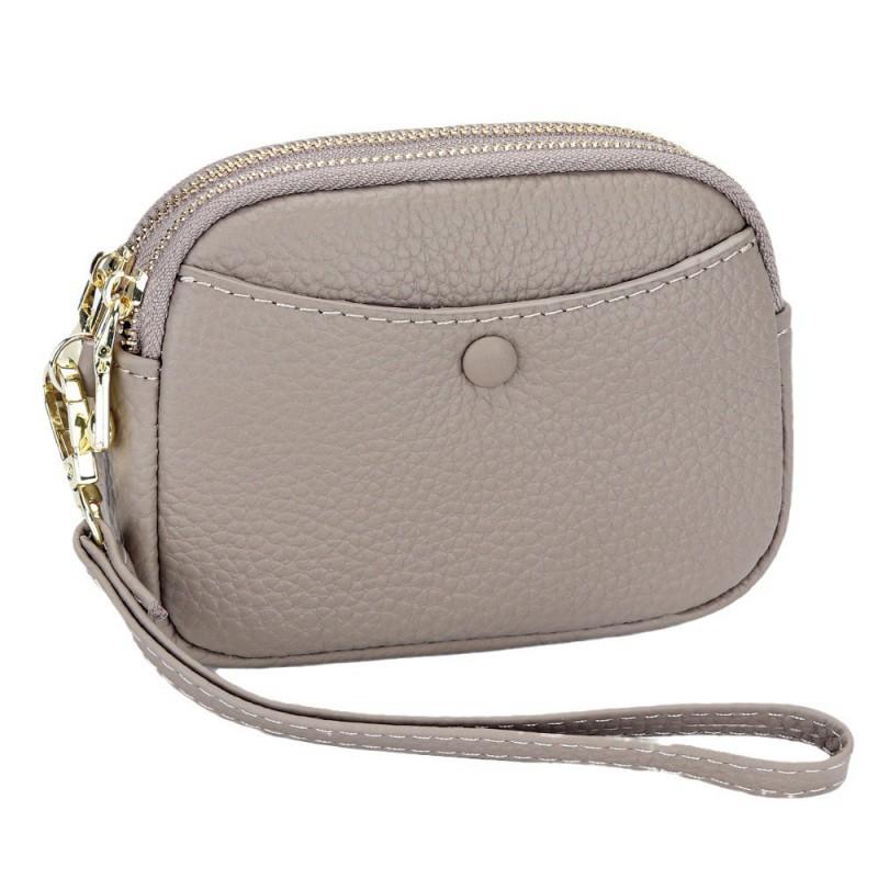 Cowhide Mini Coin Purse Women's Leather Large Capacity Double Zipper Storage Bag Multifunctional Clutch