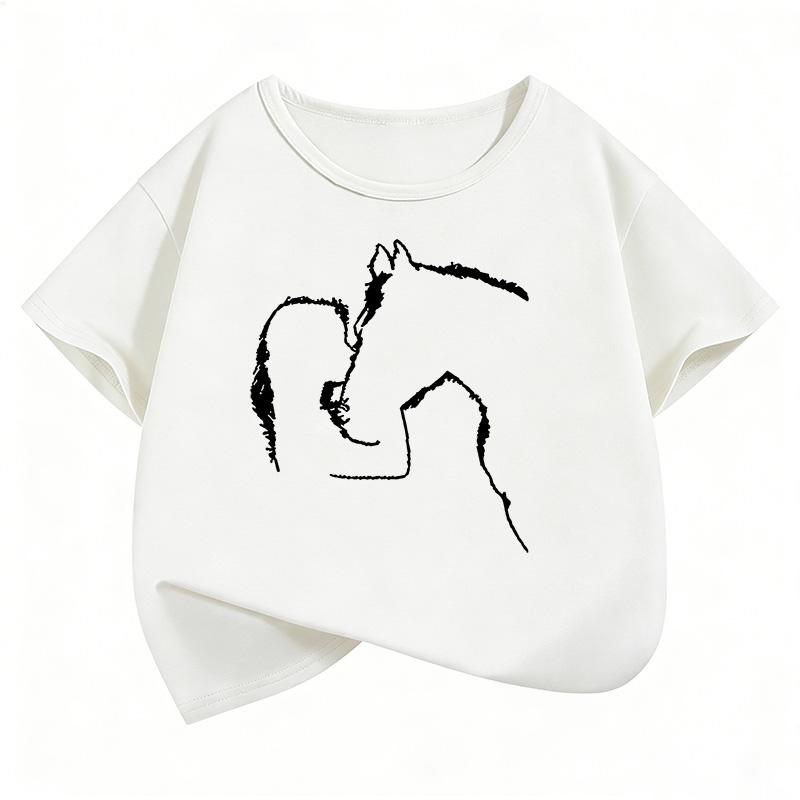 Funny Horse and Girl T Shirts Short Sleeve Kids Childrens Tshirt Girls Summer Spring Casual Top Tee Shirt
