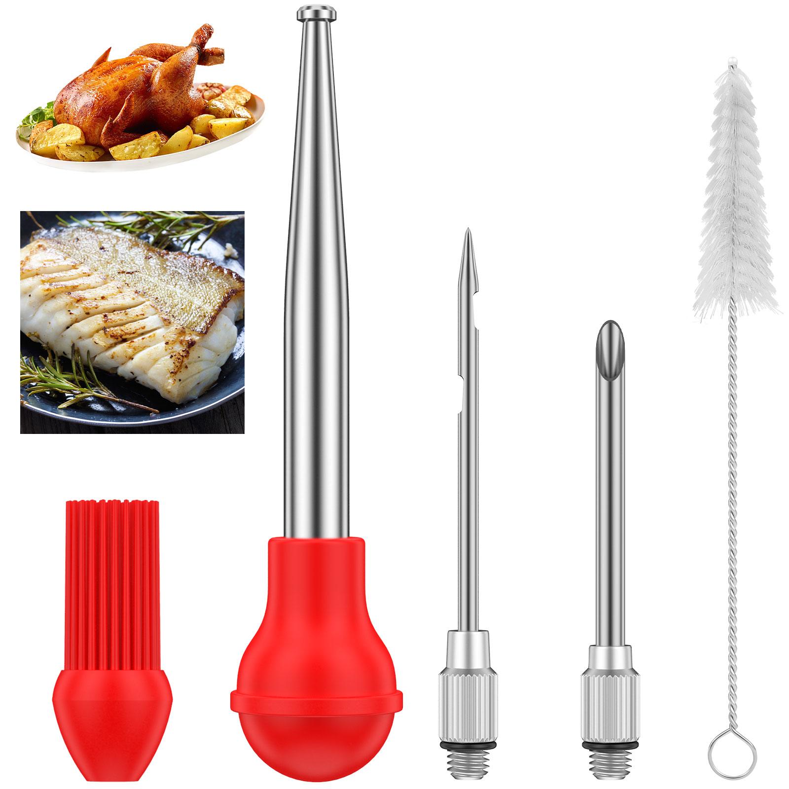 

Многофункциональная шприц-пипетка для индейки из нержавеющей стали, шприц для маринования мяса, инжектор для маринада для барбекю-гриля, кухни, выпечки, приготовления пищи красный